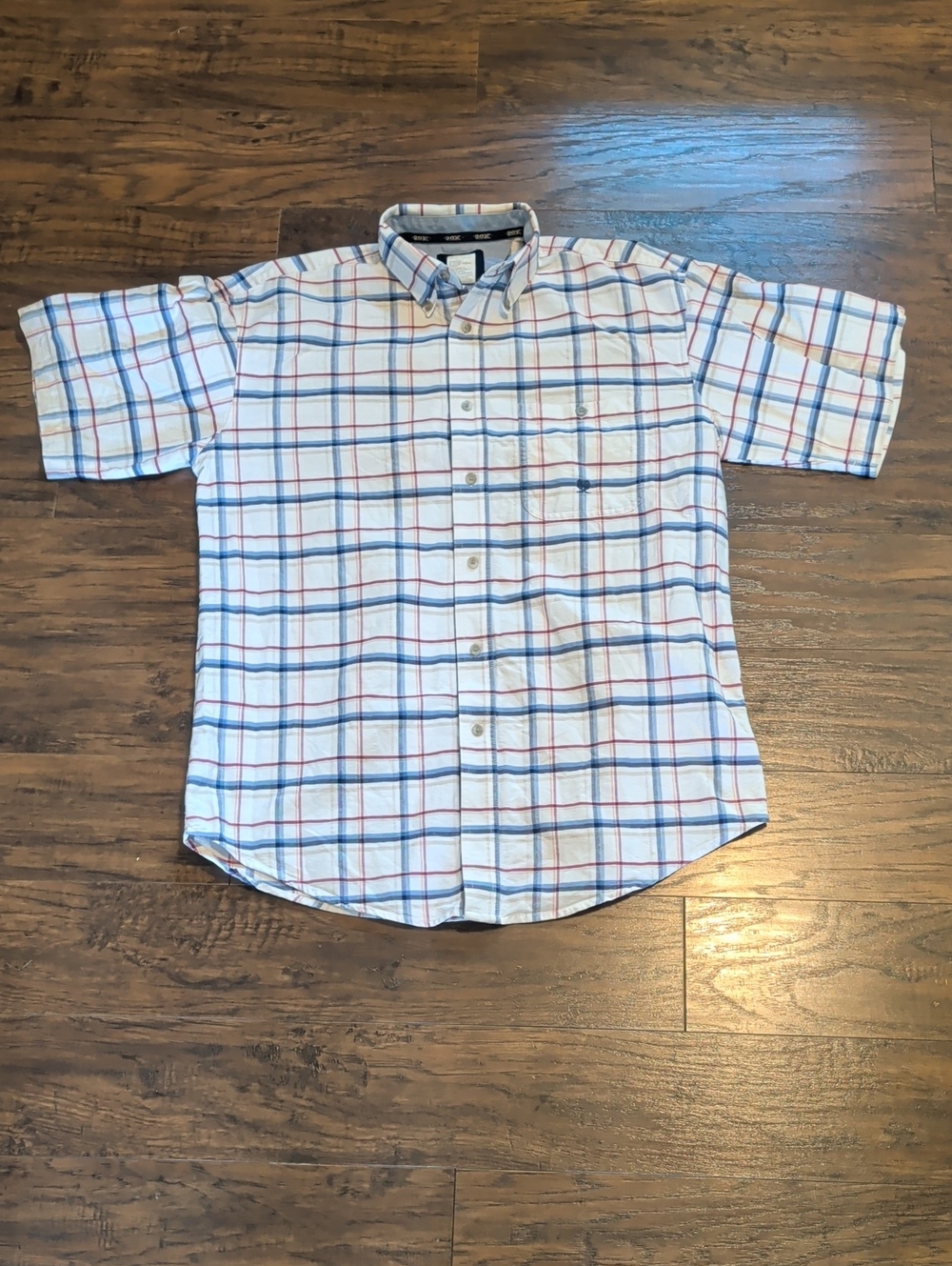 Men's 20X White Short-Sleeve Plaid Button-Down Shirt